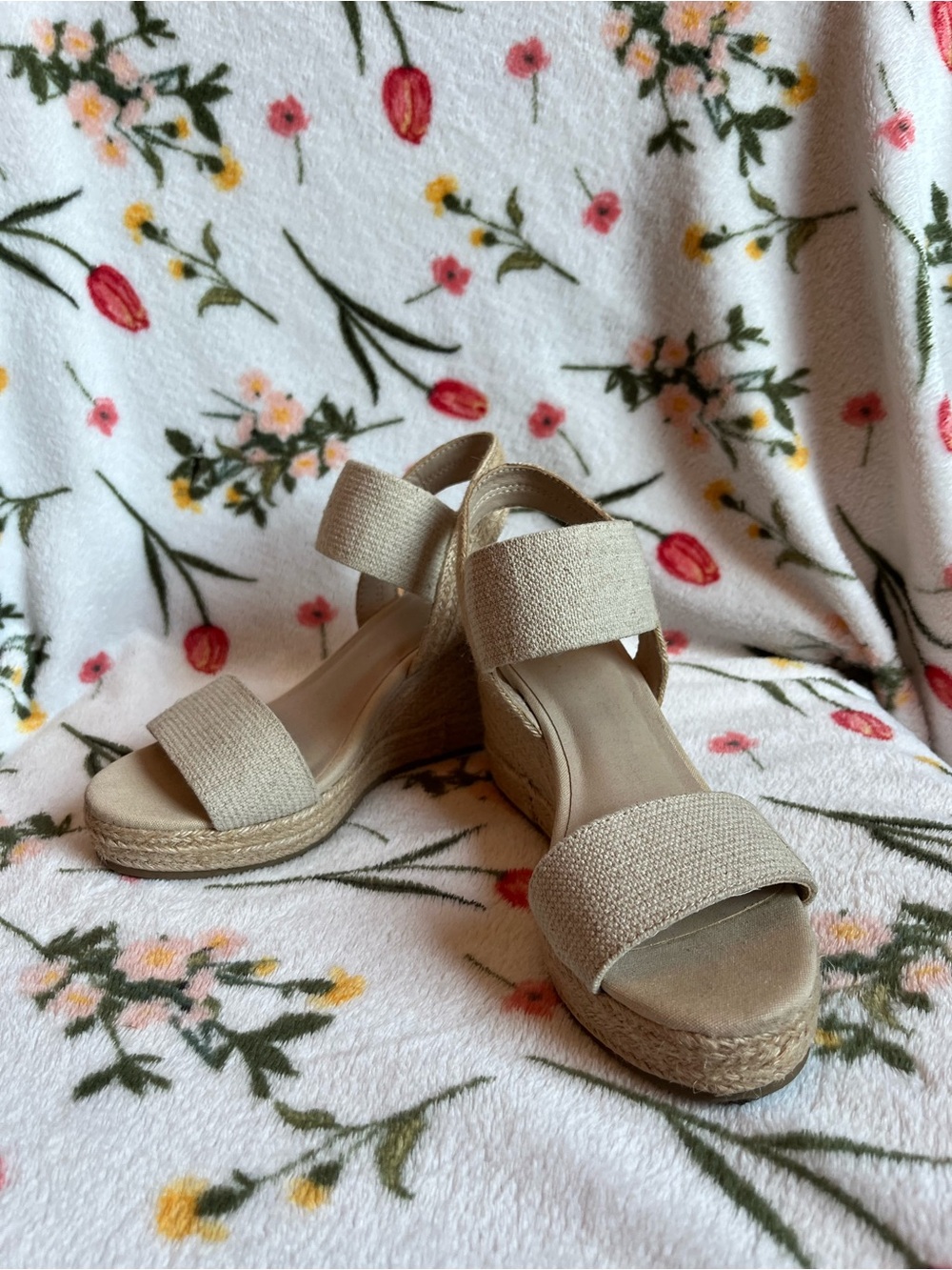 Neutral Beige Espadrille Wedge Sandals with Dual Straps